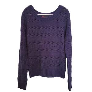 Takeout Navy Open Stitch Crew Neck Sweater with Metallic Sparkle Size L